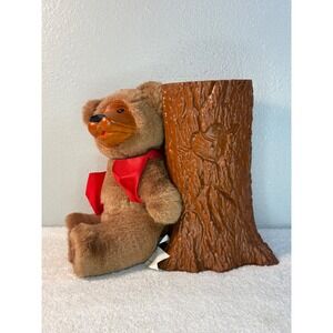 FTD Collector Series Teddy Bear Brown Wooden Face Jointed with Floral Vase